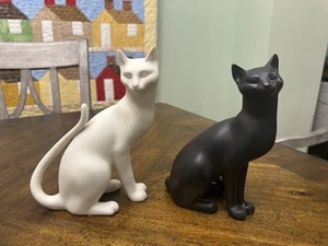 Franklin Mint Counterpoint 1986 porcelana blanca y negra gatos Gail Ferretti - Imagen 1 de 6