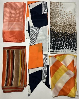 Lote de 5 bufandas vintage retro de poliacetato años 60 - naranja marrón negro azul gráfico Foto 1 de 4