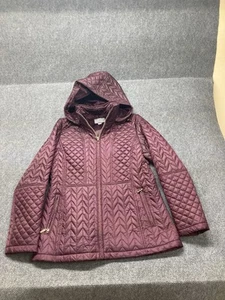 Gallery Quilted Fleece Lined Jacket Womens Size M Purple Full Zip Removable Hood - Picture 1 of 13