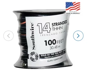 Alambre THHN de cobre trenzado negro Southwire 100 pies 14 AWG - Imagen 1 de 3