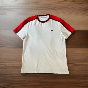 Lacoste Sport Tennis Shirt Size Large  White & Red Made In France - Picture 1 of 6