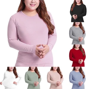 Plus Size Women's Thermal Underwear Top Light Green High Neck Long Sleeve - Picture 1 of 13