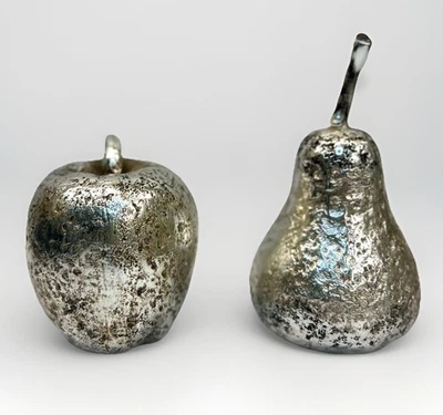 Decoración de pera/manzana machacada tono plata fruta decorativa pera con tallo 7" de alto Foto 1 de 4