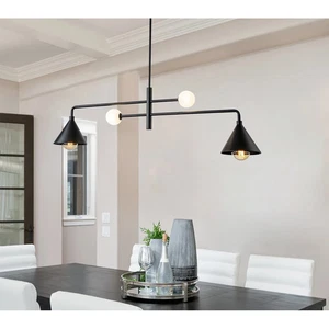 Plainview 4-Light Linear Pendant Black Modern Farmhouse Kitchen Island Fixture - Picture 1 of 14