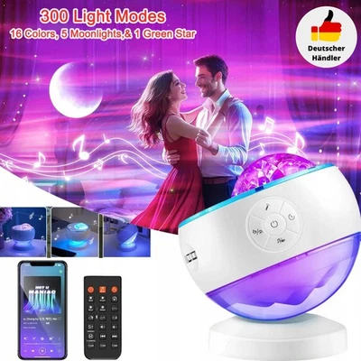 Sternenhimmel 300-Modi Nordlicht Projektor, 10 White Noise Bluetooth Nachtlicht - Bild 1 von 4