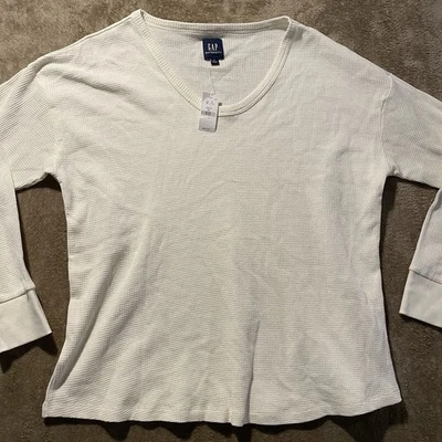 NWT Gap Maternity Shirt Womens Large Cream Waffle Knit Long Sleeve Thermal Scoop - Image 1 of 4