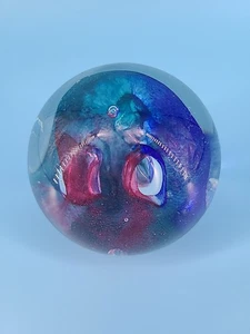 Glass Eye Studio Paperweight Controlled Bubbles  Pink Blue Green Signed GES 99 - Picture 1 of 6