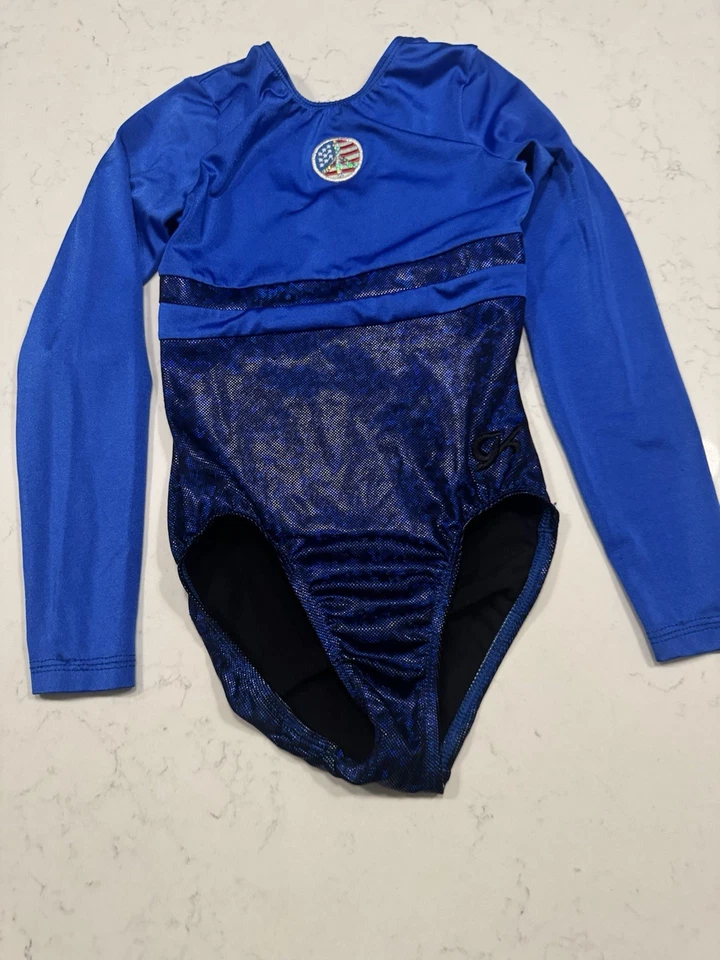 GK Elite Competition CL Child Large L Gymnastics Leotard long sleeve EUC Sparkly - Image 1 of 4