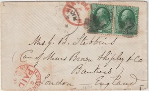 Brooklyn NY 3c Paar Brief nach London England 1874 (Kings County) (J156) - Bild 1 von 2