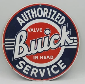 Insegna Vintage Buick Servizio Autorizzato Rustico Porcellana Invecchiata Metallo Smaltato - Foto 1 di 8