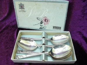 Box of 6 Viners Silver Rose Dessert Spoons retro (72) - Picture 1 of 11