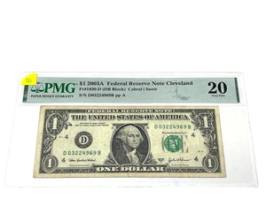 2003A $1 One Dollar, FEDERAL RESERVE NOTE Cleveland,' PMG 20 Very Fine', (#26) - Picture 1 of 2