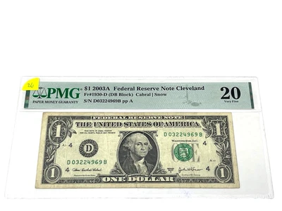 2003A $1 One Dollar, FEDERAL RESERVE NOTE Cleveland,' PMG 20 Very Fine', (#26) - Image 1 of 2
