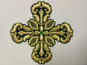 Aplique verde bordado litúrgico ortodoxo griego para vestimentas parche cruz - Imagen 1 de 3