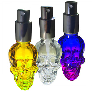 Set 60ml 3 Glass Skull Spray Bottle Sanitiser Refillable Empty Alcohol Pump Mist