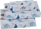 Linen Plus Sheet Set Kids/Teens Dinosaurs T-rex Triceratops Blue Light Blue Whit