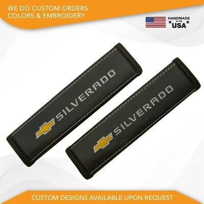 Custom Logo Embroidery Vegan Leather Seat Belt Covers Fit Chevrolet Silverado - Image 1 of 4