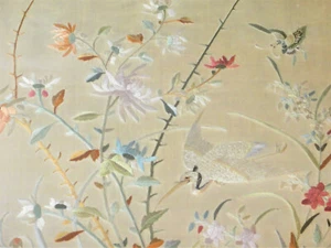 Framed Chinese Silk Embroidery of Crane Butterfly Flowers - Picture 1 of 12