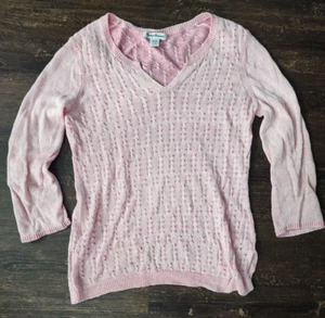 Tommy Bahama Sweater Top Womens MED Pink Linen Blend Cable Knit Casual Classic - Picture 1 of 3