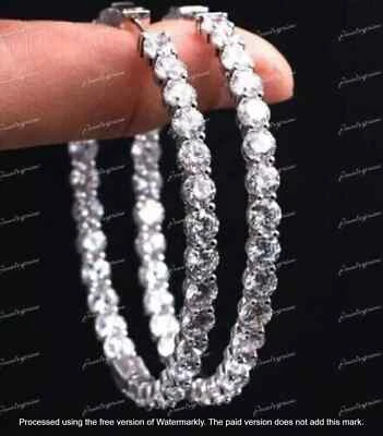 4Ct Round Cut Lab-Created Diamond Inside-Out Hoop Earrings 14K White Gold Finish - Image 1 of 4