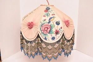 Paralume lampada francese vittoriano Art Nouveau frange perline ricamato chinoiserie - Foto 1 di 15