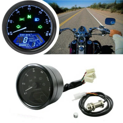Universal LCD Digital Motorcycle Speedometer Tachometer Racer Odometer 12000RPM - Image 1 of 4