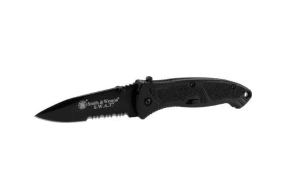 Smith & Wesson SWAT Med MA Black Serrated Knife Pocket Clip SWATMBS