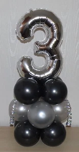 3rd BIRTHDAY - AGE 3 - SILVER - PARTY - FOIL BALLOON DISPLAY - TABLE CENTREPIECE - Picture 1 of 4