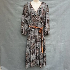 LaRoque Original Patchwork Corduroy Dress Midi Fall Puff Sleeves Size L  Muted - Picture 1 of 5