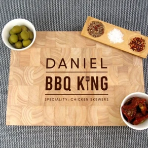 BBQ King Personalised Wood Chopping Board Barbecue Gift For Him Funny Dad Gifts - Picture 1 of 16