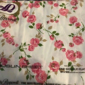 Dama Pepperell Floral Rosas Doble Sábana Plana Shabby Chic Ropa de Cama Blanco Rosa NUEVO - Imagen 1 de 7