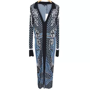 Karen Millen Slinky Knit Baroque Jacquard Maxi Dress Size L 16 18 Missing Belt - Picture 1 of 13