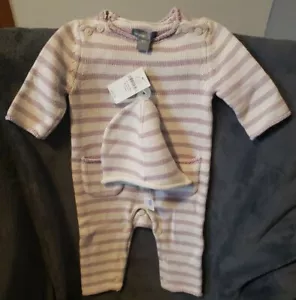 NWT Baby Gap Purple Striped Sweater Knit Romper 0-3 Mos & Hat NEW - Picture 1 of 7
