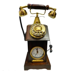 Antikes Telefon Viktorianisch Maritim Dreh Holz & Messing funktionierend Telefon Schreibtisch Deko - Bild 1 von 4