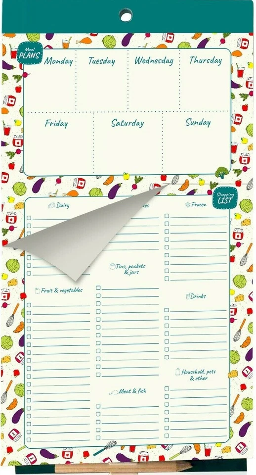 MAGNETIC Weekly Meal Planner and Shopping List Pad *52 PAGE* Fridge Magnet 6x11" - Image 1 of 4