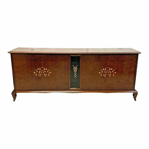 French Art Deco Macassar Ebony Mother of Pearl Jules Leleu Style Sideboard 1940 Cover
