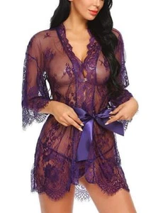 Kimono Dessous Morgenmantel Nachtwäsche Nachthemd Damen Sexy Spitze Morgenmantel Babydoll - Bild 1 von 6