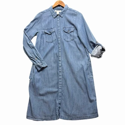Motherhood Maternity Denim Shirt Dress S Roll Tab Sleeve Button Up No Belt - Image 1 of 4