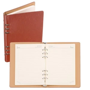 6 Ring Binder Cover A5 Leather Notebook Binder with 80 Sheets Paper Brown - Picture 1 of 7