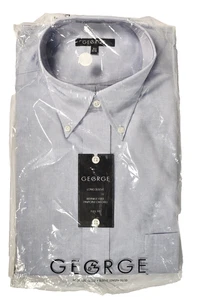 GEORGE Mens Wrinkle Free Pinpoint Oxford LS Blue Dress Shirt Size 16.5 32/33 New - Picture 1 of 6