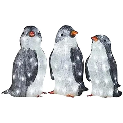 3 pc Acrylic Led Christmas Battery Operated Decorations Light Up Penguins NEW - Image 1 of 4