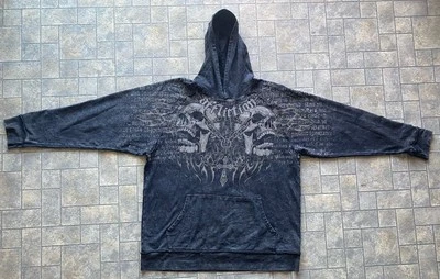 Affliction Men’s 2XL Pullover Hoodie Skulls Chains Cross Y2K Live Fast  - Image 1 of 4