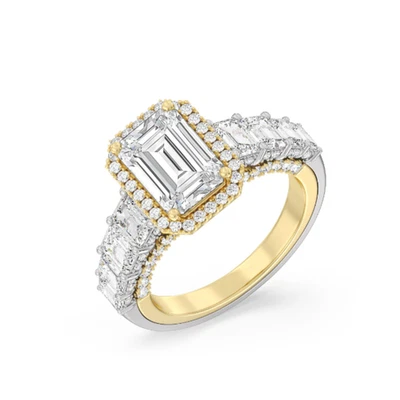 Mehrfarbiger 18k Gold Lab Created Smaragdschliff Diamantring 4,50 Ct IGI... - Bild 1 von 4