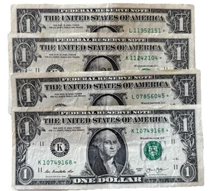2006 & 2013 - $1 - Star Notes - 4 Federal Reserve Bank Notes- Circulated- - Picture 1 of 2