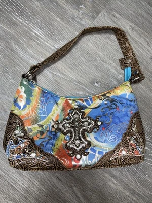 Y2K стиль наплечная сумочка ослепительный драгоценный камень крест многоцветный Дамская сумка со стразами - Изображение 1 из 4