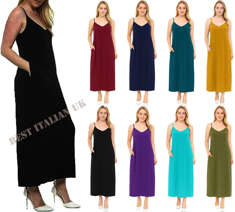 Strappy Maxi Summer dress Casual with Pocket Cami Sundress ladies Plus Size - Image 1 of 1