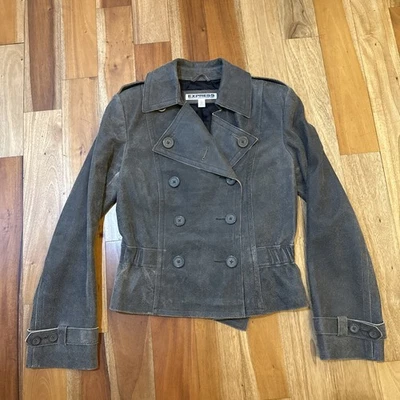 Chaqueta Vintage Express Mujer Talla 6 Cuero Envejecido Moto Botón Delantero Foto 1 de 4