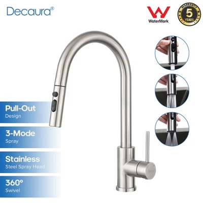 Decaura Kitchen Sink Mixer Tap Pull Out Brushed Nickel 3-Mode Spray Swivel - image 1 of 4