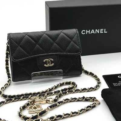 Nuevo CHANEL Matelass Piel Caviar Cadena Cartera Negro Regalo Regalo 1108b Foto 1 de 4