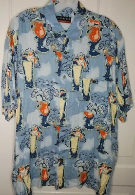 John Henry Viva Tropical Hawaiian Cocktail Drinks Short Sleeve Shirt Mens Sz L - Image 1 of 4